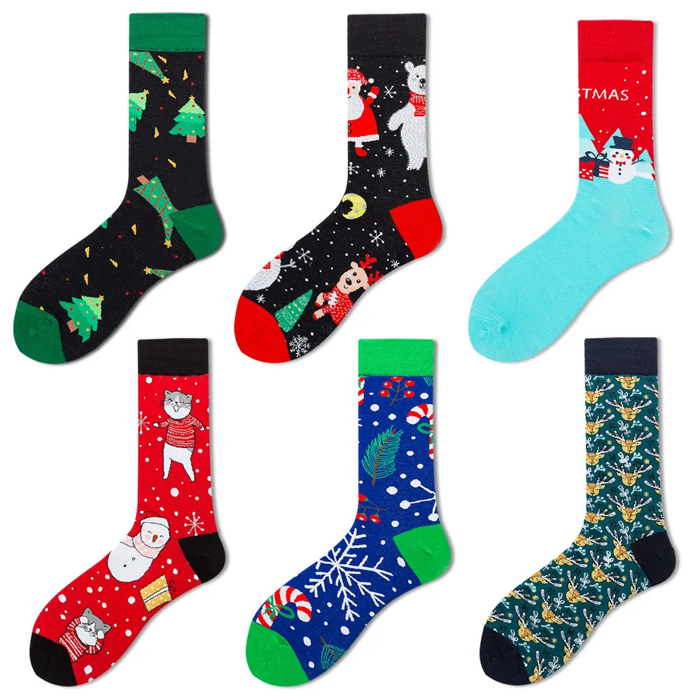 New Christmas Socks Men Funny 2024 Christmas Tree Snowflake Santa Claus Elk Snow Cotton Happy Socks Men New Year Sokken Harajuku