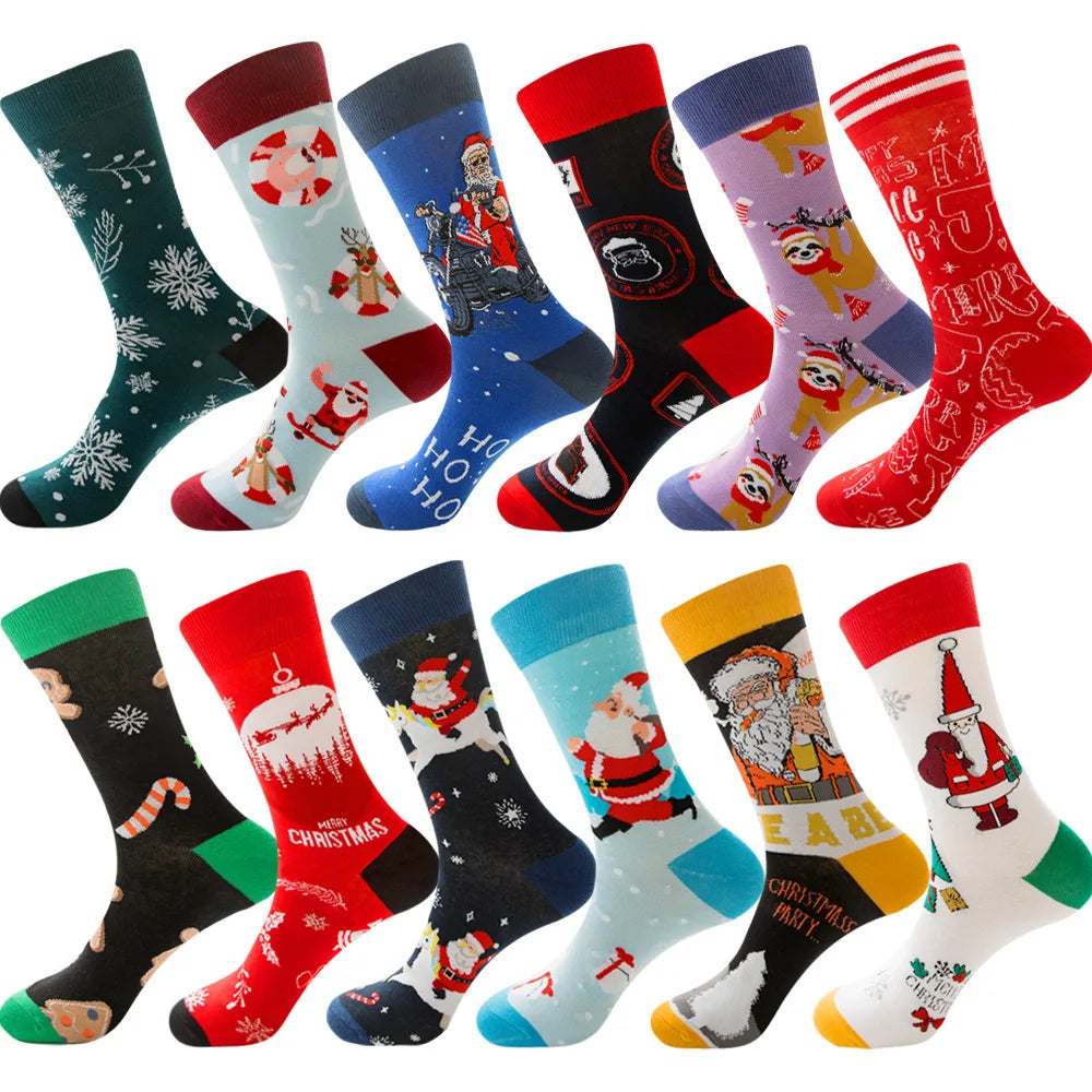 New Christmas Socks Men Funny 2024 Christmas Tree Snowflake Santa Claus Elk Snow Cotton Happy Socks Men New Year Sokken Harajuku