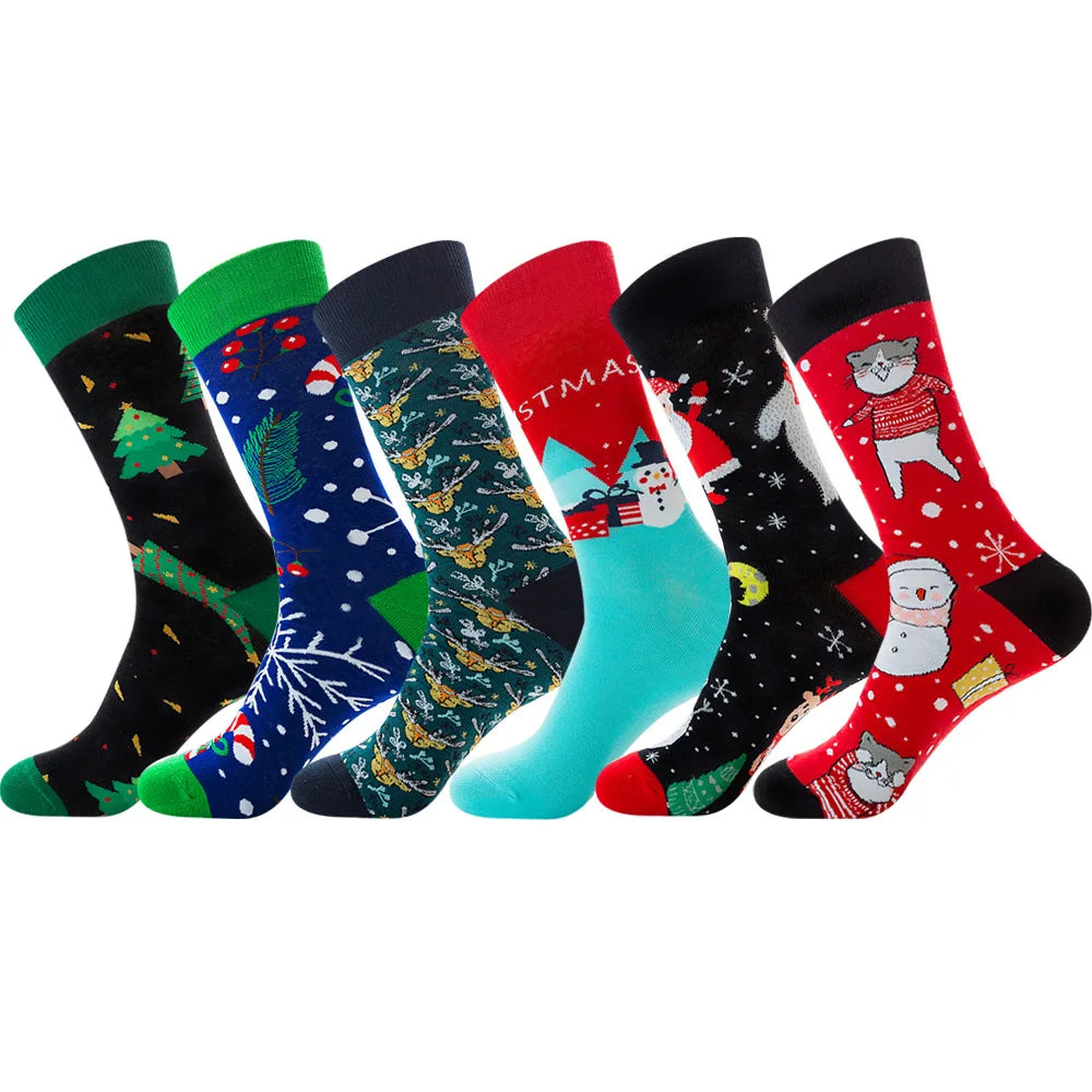 New Christmas Socks Men Funny 2024 Christmas Tree Snowflake Santa Claus Elk Snow Cotton Happy Socks Men New Year Sokken Harajuku