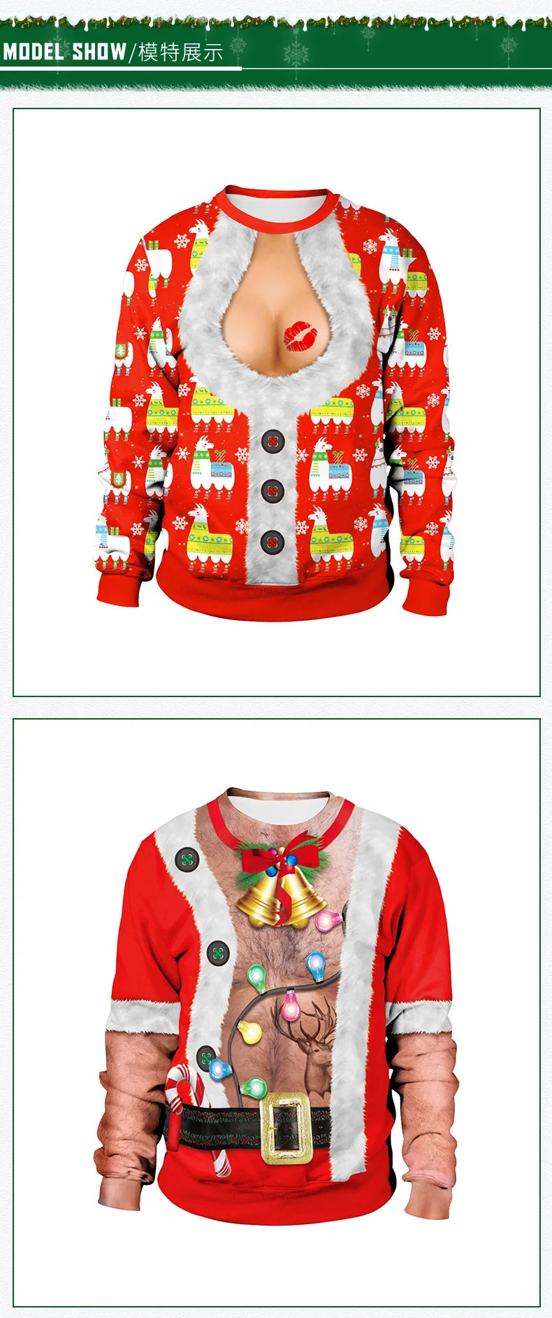 New listing Christmas Sweaters Stylish Unisex Men Women Santa Claus Ugly Christmas Sweater Novelty Sexy Retro  crew-neck hoodie