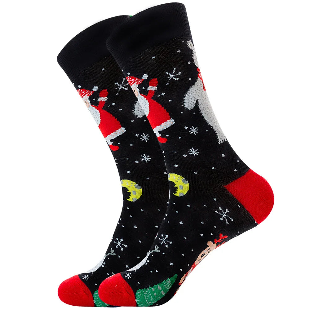 New Christmas Socks Men Funny 2024 Christmas Tree Snowflake Santa Claus Elk Snow Cotton Happy Socks Men New Year Sokken Harajuku