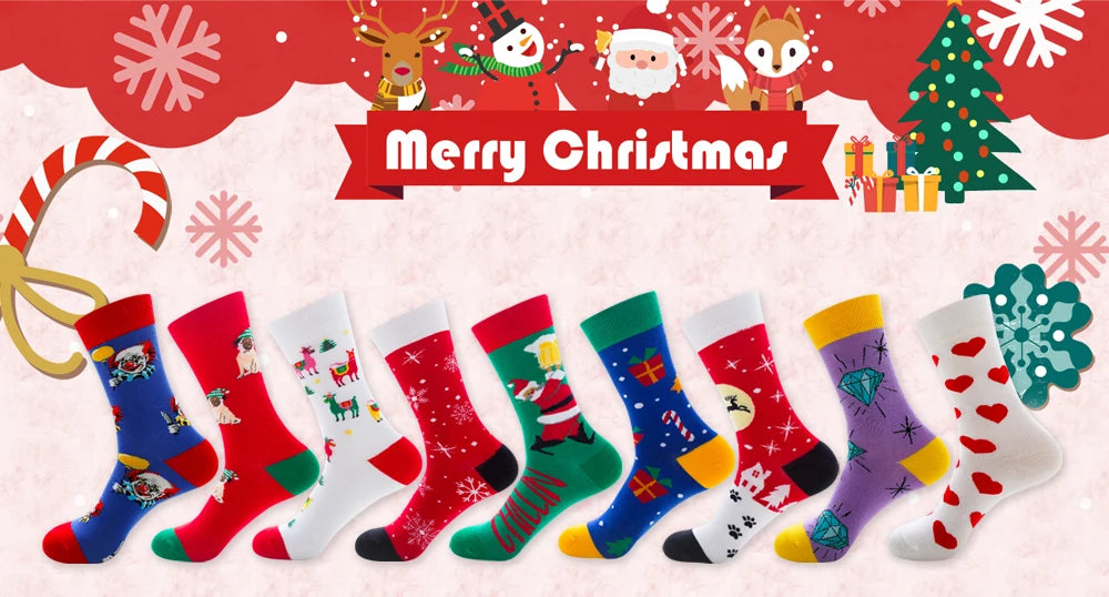 New Christmas Socks Men Funny 2024 Christmas Tree Snowflake Santa Claus Elk Snow Cotton Happy Socks Men New Year Sokken Harajuku