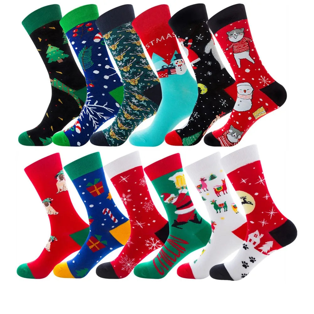 New Christmas Socks Men Funny 2024 Christmas Tree Snowflake Santa Claus Elk Snow Cotton Happy Socks Men New Year Sokken Harajuku