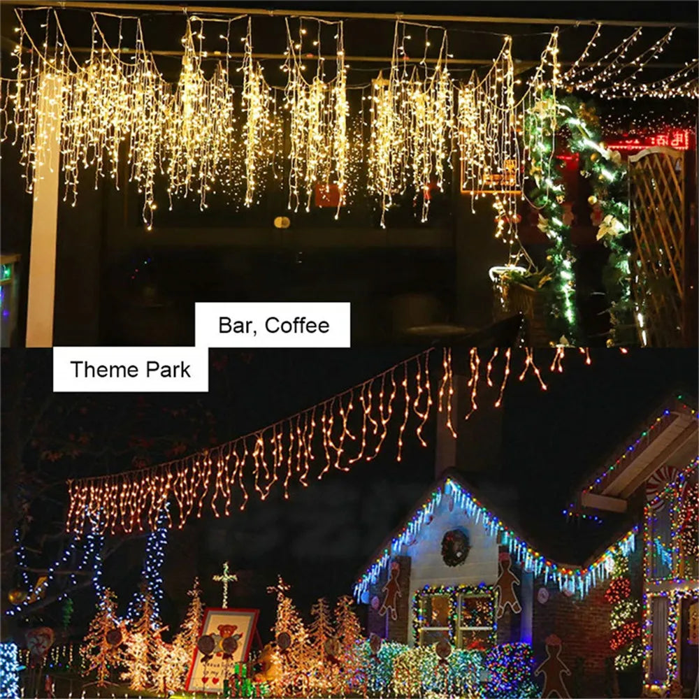 Christmas Lights Waterfall Outdoor Decoration 5M Droop 0.4-0.6m Led Lights Curtain String Lights Party Garden Eaves Decoration