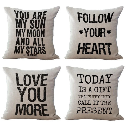 Cushion Cover Saying Letter Printed Linen Alphabet Case Home Decoration Car Sofa Decorative Pillowcase almofadas