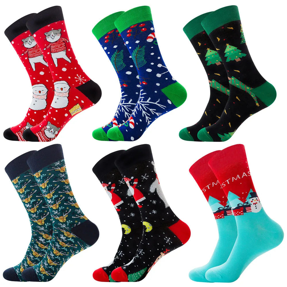 New Christmas Socks Men Funny 2024 Christmas Tree Snowflake Santa Claus Elk Snow Cotton Happy Socks Men New Year Sokken Harajuku