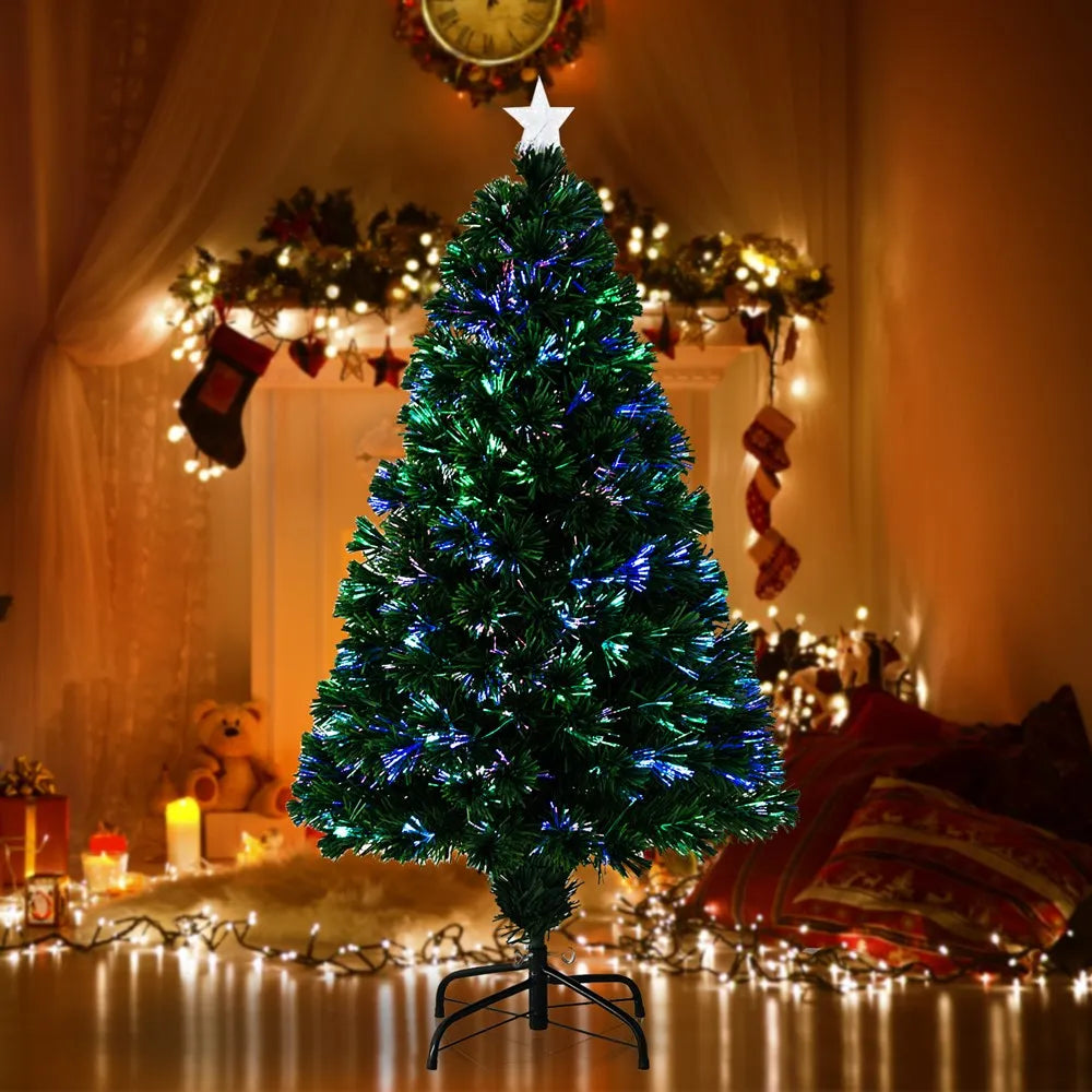 HOMCOM Fiber Optic Christmas Tree 120cm Multicolor With Stand Base