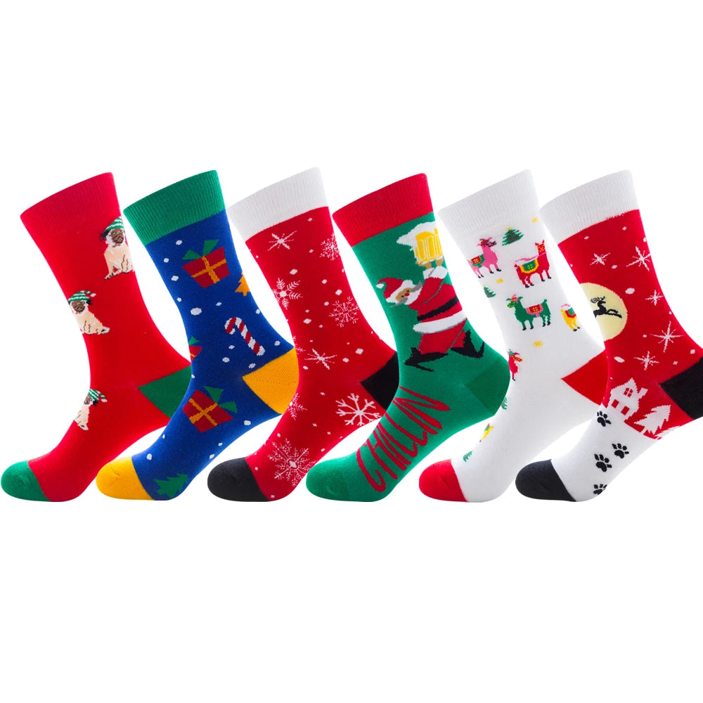 New Christmas Socks Men Funny 2024 Christmas Tree Snowflake Santa Claus Elk Snow Cotton Happy Socks Men New Year Sokken Harajuku