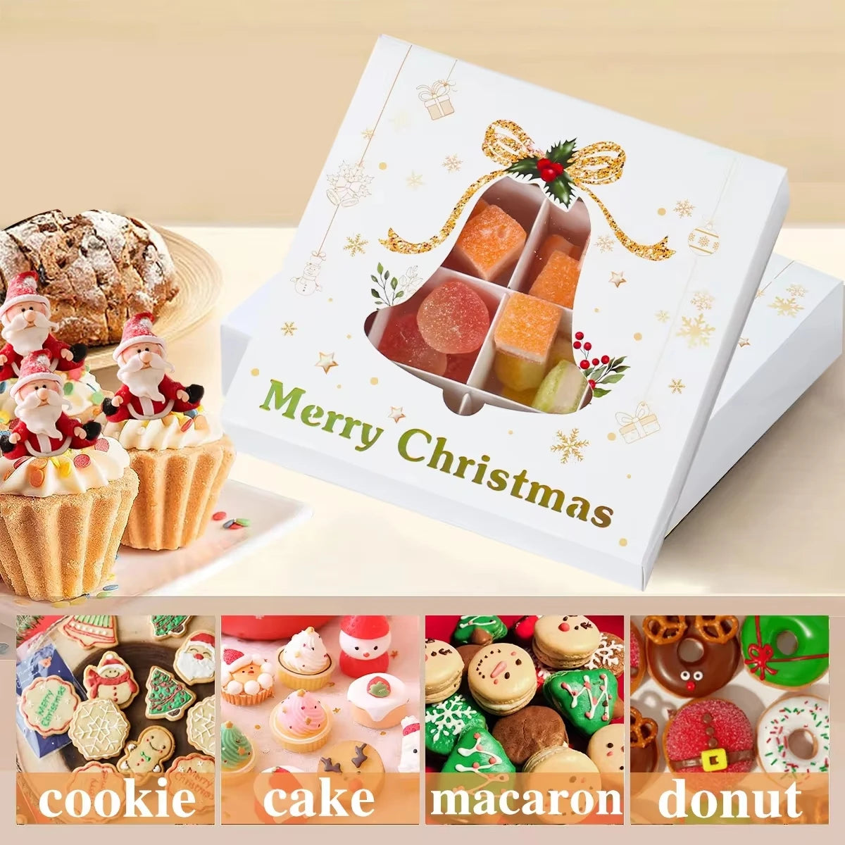 Christmas Cookie Box Candy Packaging Box Merry Christmas Decoration For Home 2024 Navidad Noel Xmas Tree Ornament Decor New Year