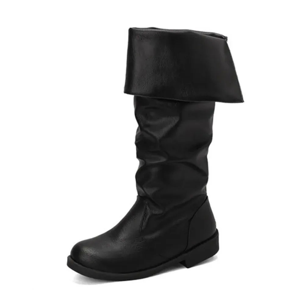 Stivali uomo donna unisex al ginocchio in ecopelle modello Medieval stile cowboy retrò