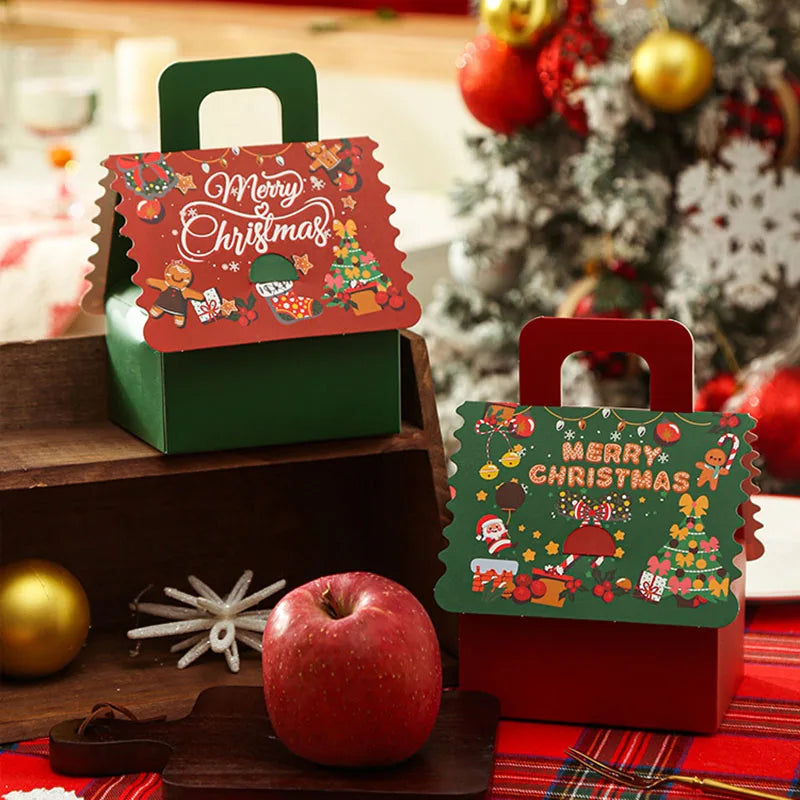 10pcs Christmas Candy Boxes Green Red Paper Gift Box New Year Apple Packaging Bag Merry Xmas Navidad Natal Party Supplies