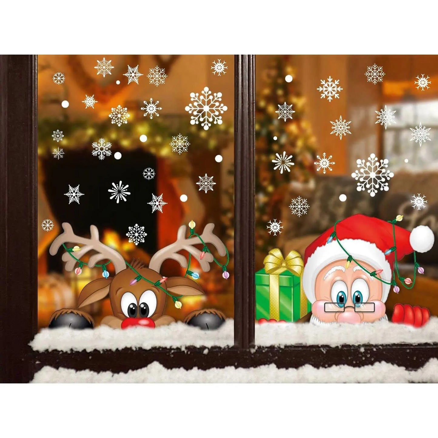 Christmas Snowflake Window Clings Stickers for Glass, Xmas Decals Decorations Holiday Santa Claus Reindeer Decals for Party