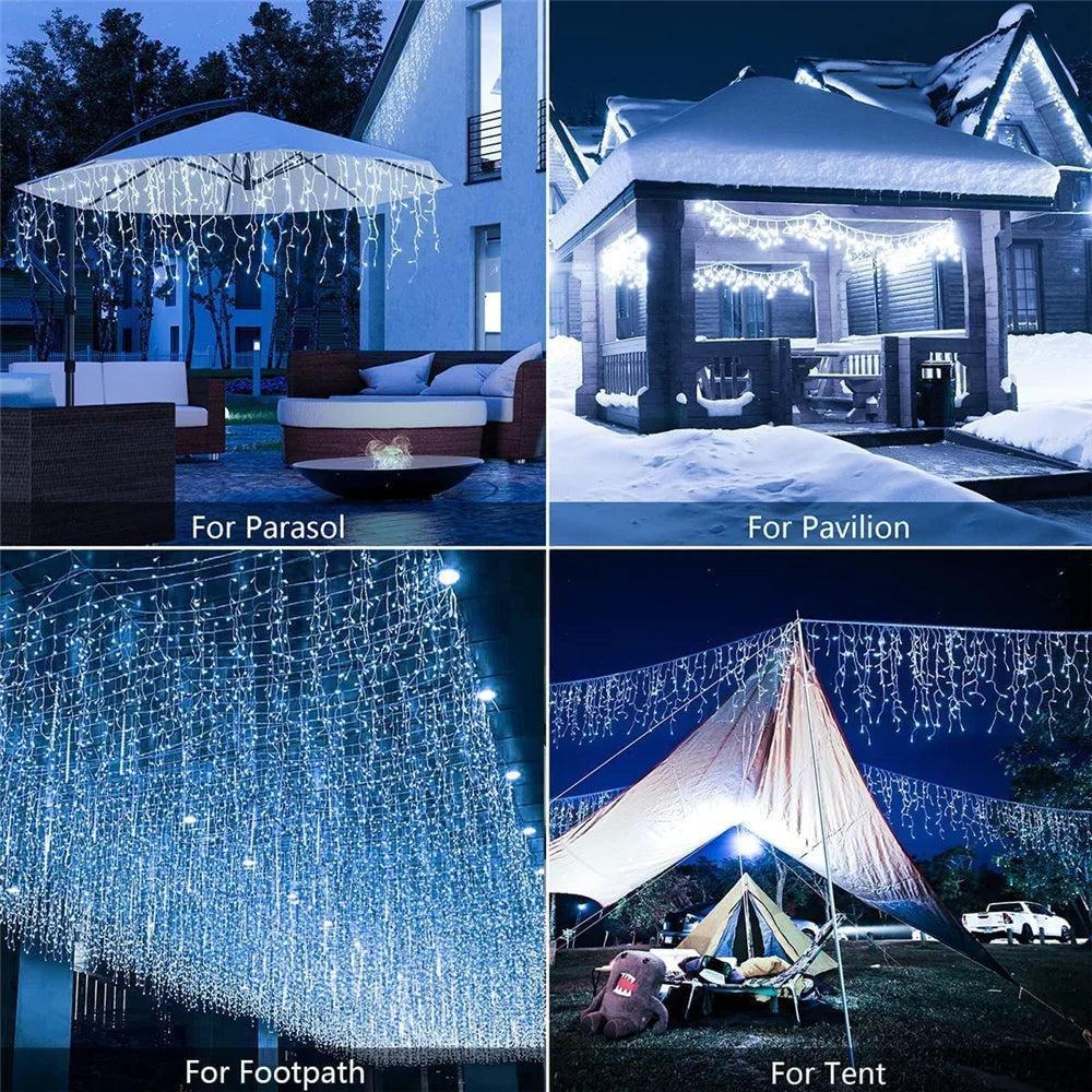 Solar Icicle Lights Wedding Decoration Fairy Lights String 8 Modes Outdoor Eaves Decoration For Christmas Party Garden Lighting