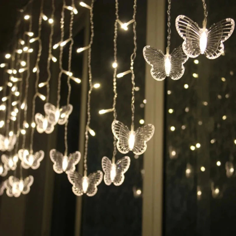 3.5M LED Butterfly Icicle Curtain Garland Fairy String Lights Indoor for Valentine's Day Room Wedding Birthday Party Decoration