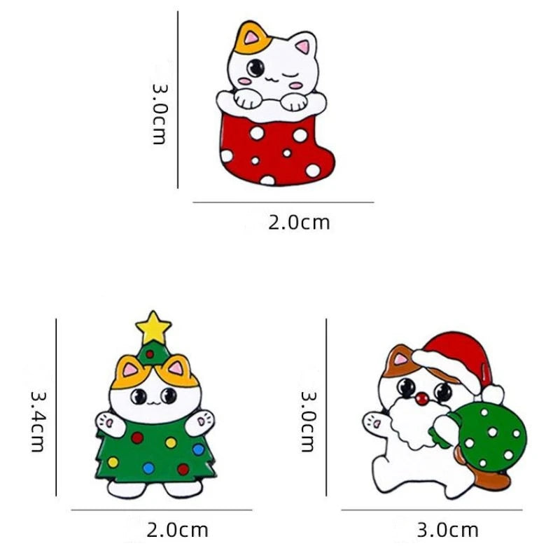 Cute Cartoon Christmas Cat Enamel Brooch Creative Stocking Tree Santa Claus Lapel Pin Badge Backpack Clothing Hat Accessories