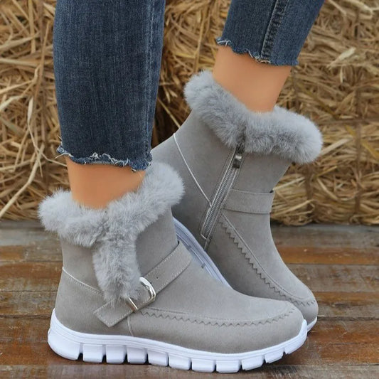 Scarpe donna invernali casual in pelle scamosciata imbottite in pelliccia e peluche stile Chelsea