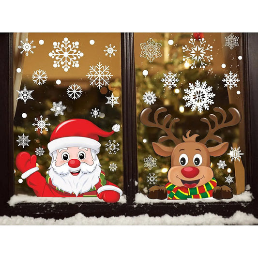 Christmas Snowflake Window Clings Stickers for Glass, Xmas Decals Decorations Holiday Santa Claus Reindeer Decals for Party