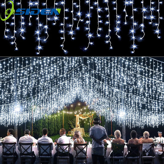 Solar Icicle Lights Wedding Decoration Fairy Lights String 8 Modes Outdoor Eaves Decoration For Christmas Party Garden Lighting