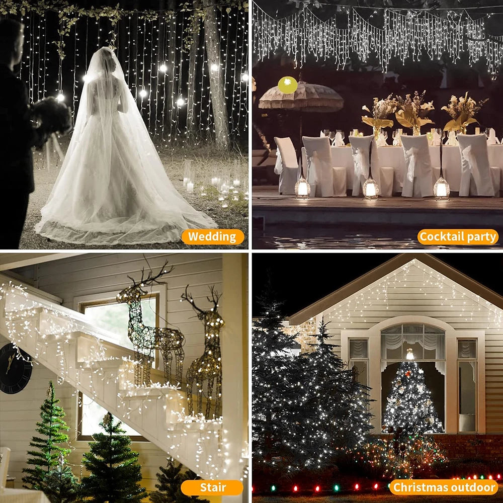 Solar Icicle Lights Wedding Decoration Fairy Lights String 8 Modes Outdoor Eaves Decoration For Christmas Party Garden Lighting