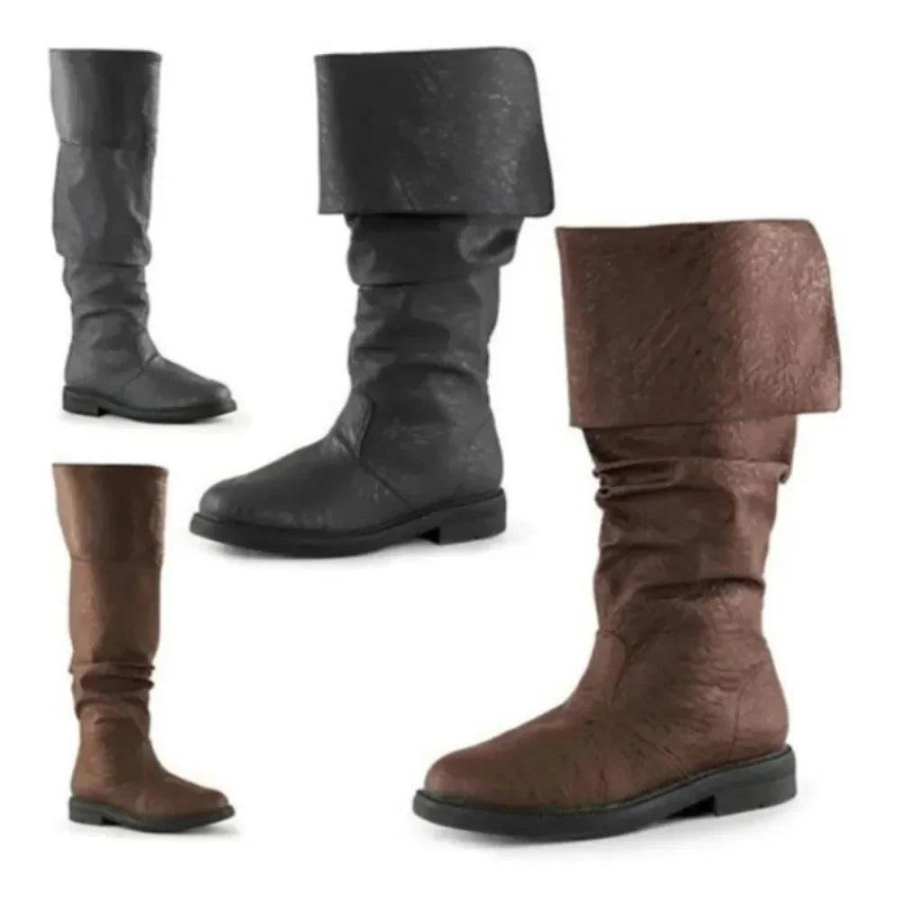 Stivali uomo donna unisex al ginocchio in ecopelle modello Medieval stile cowboy retrò