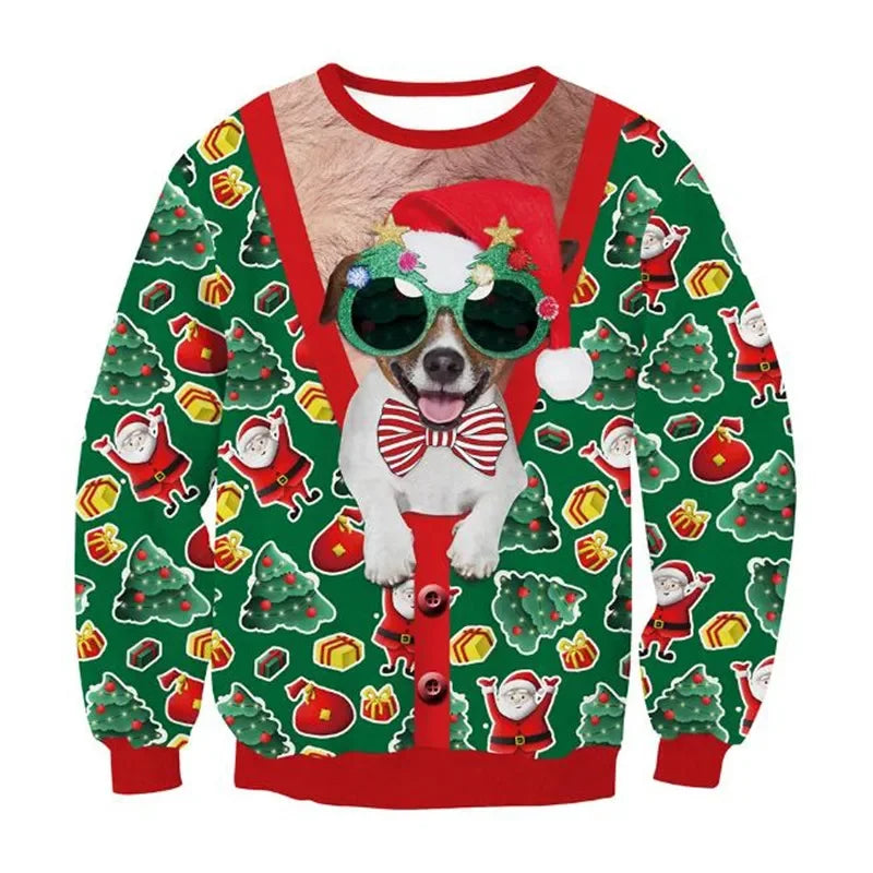 Ugly Christmas Sweaters Green Jumpers 3D Funny Printed Holiday Party Xmas Sweatshirt for Party Birthday Xmas Sweatshirt 2025