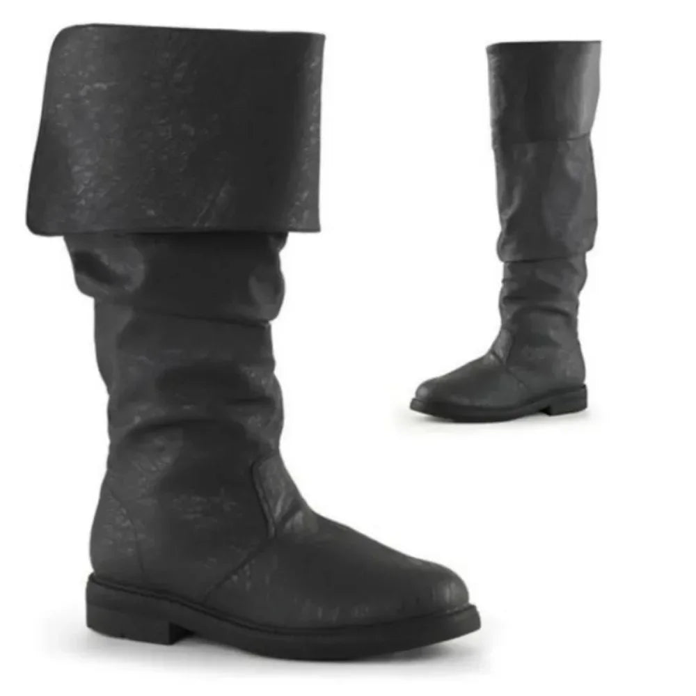 Stivali uomo donna unisex al ginocchio in ecopelle modello Medieval stile cowboy retrò