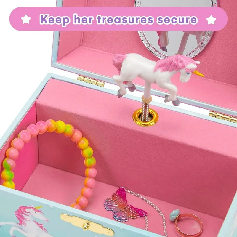 Party Unicorn and Rainbow Musical Jewelry Boxes Beautiful Dreamer Tune and Spinning Doll Birthday Christmas Gifts for Girls