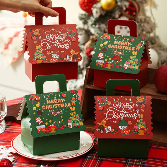 10pcs Christmas Candy Boxes Green Red Paper Gift Box New Year Apple Packaging Bag Merry Xmas Navidad Natal Party Supplies