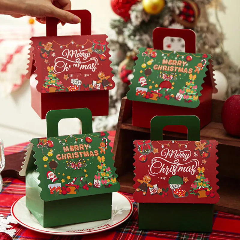 10pcs Christmas Candy Boxes Green Red Paper Gift Box New Year Apple Packaging Bag Merry Xmas Navidad Natal Party Supplies