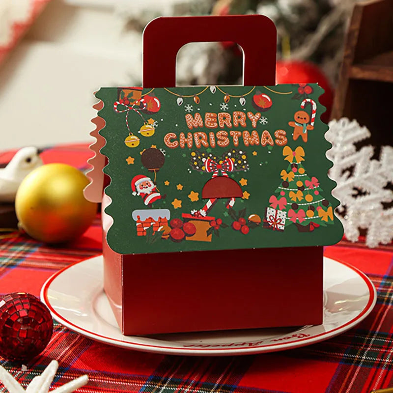 10pcs Christmas Candy Boxes Green Red Paper Gift Box New Year Apple Packaging Bag Merry Xmas Navidad Natal Party Supplies