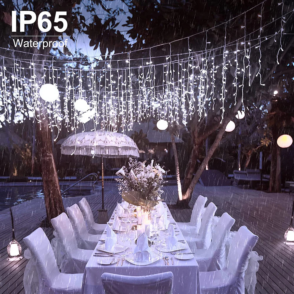 Solar Icicle Lights Wedding Decoration Fairy Lights String 8 Modes Outdoor Eaves Decoration For Christmas Party Garden Lighting