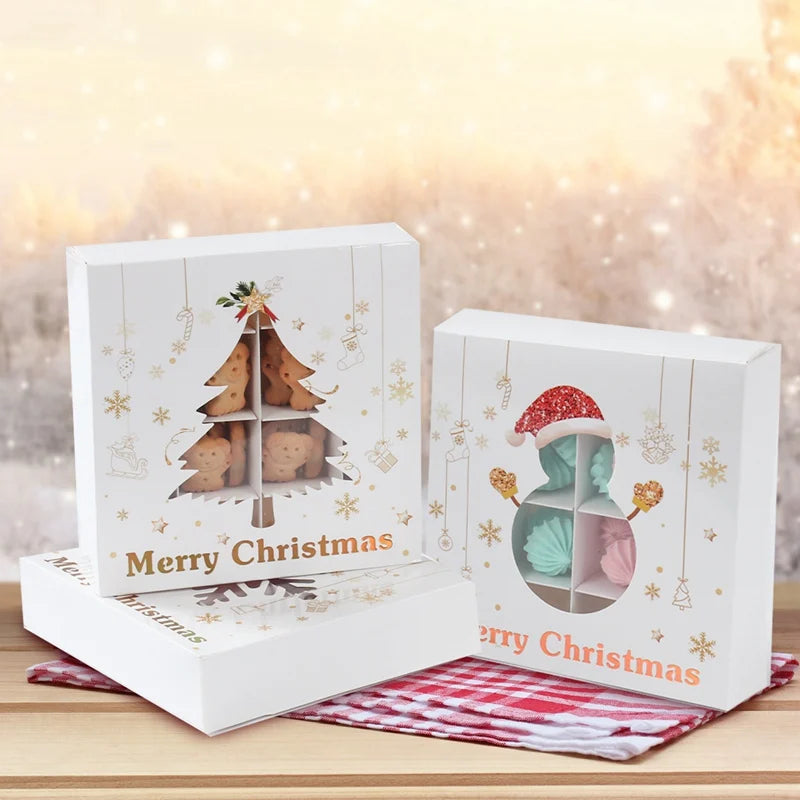 Christmas Cookie Box Candy Packaging Box Merry Christmas Decoration For Home 2024 Navidad Noel Xmas Tree Ornament Decor New Year