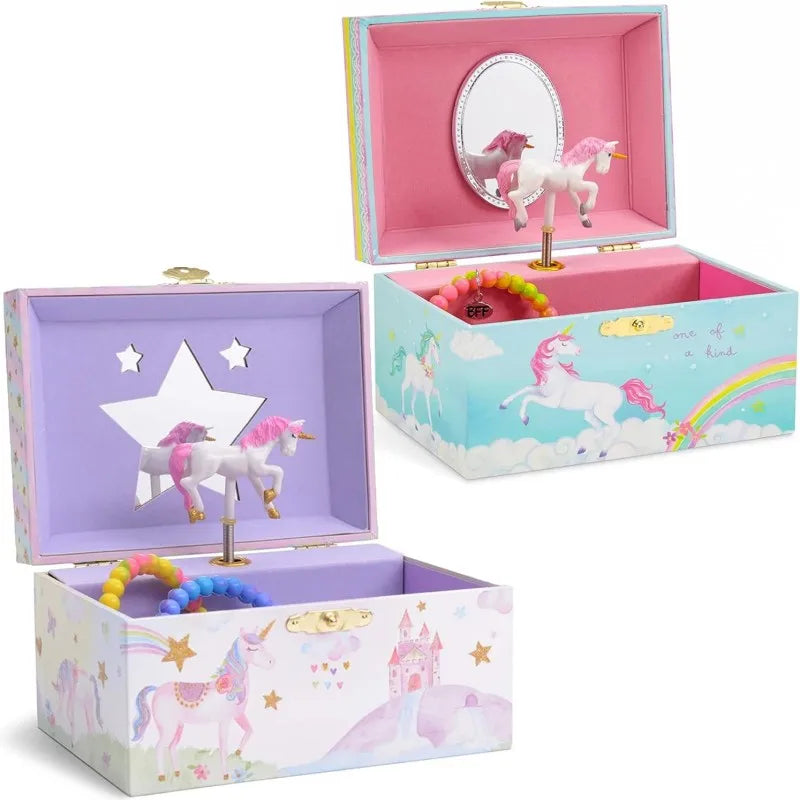 Party Unicorn and Rainbow Musical Jewelry Boxes Beautiful Dreamer Tune and Spinning Doll Birthday Christmas Gifts for Girls