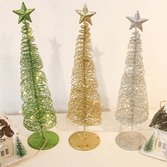 Christmas Decorative Luminous Tree Decoration Creative Wrapping Light String Metal Desktop Decoration Small Gift Party Supplies