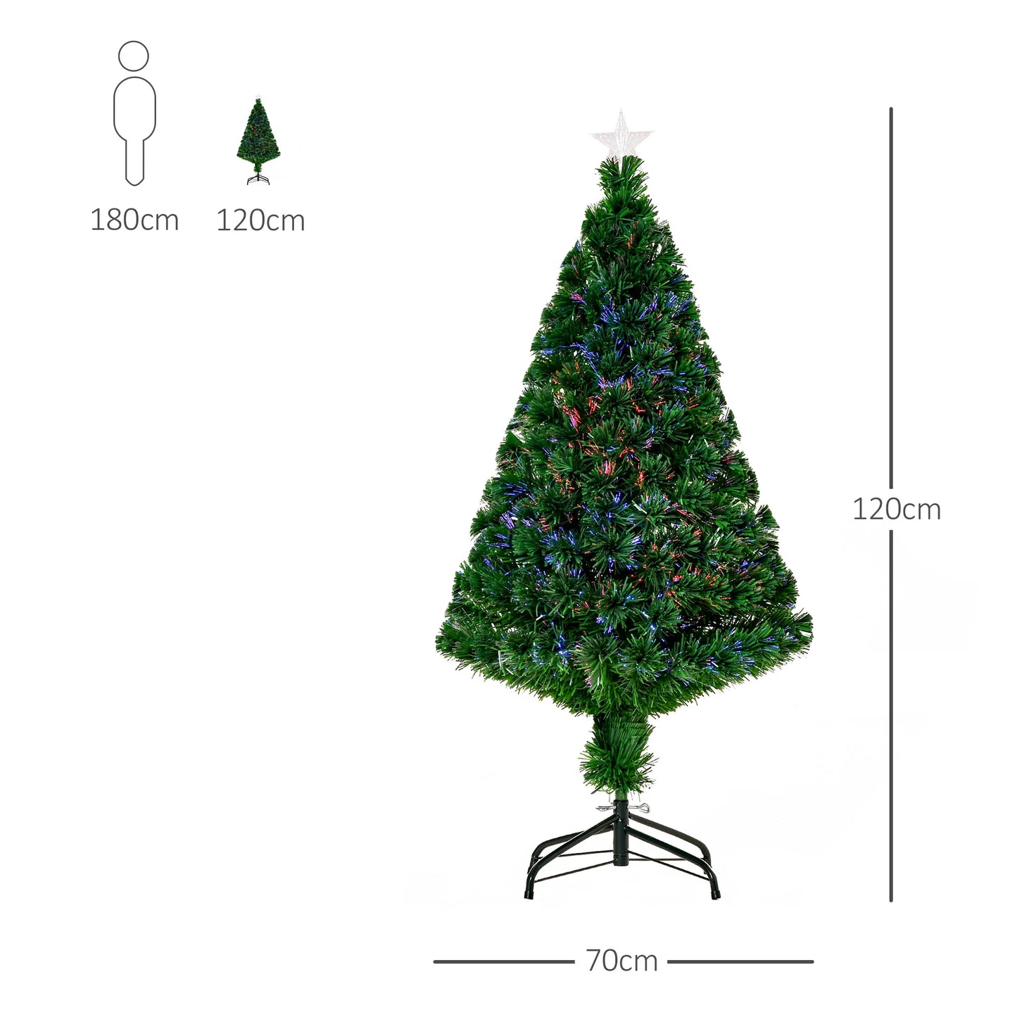 HOMCOM Fiber Optic Christmas Tree 120cm Multicolor With Stand Base