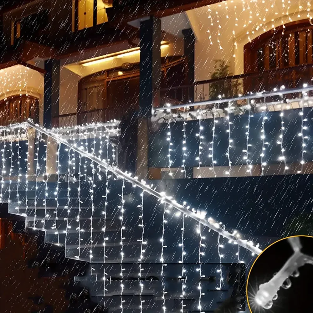 Solar Icicle Lights Wedding Decoration Fairy Lights String 8 Modes Outdoor Eaves Decoration For Christmas Party Garden Lighting