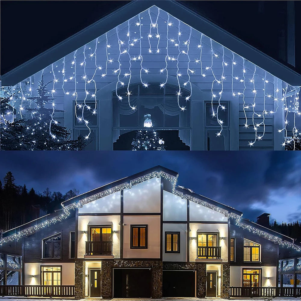 Solar Icicle Lights Wedding Decoration Fairy Lights String 8 Modes Outdoor Eaves Decoration For Christmas Party Garden Lighting